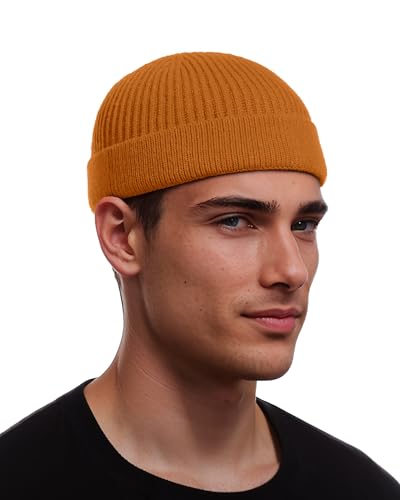 vidsel Thin Wool Fisherman Beanie for Men Short Knit Cuff Trawler Watch Hat - color: 1pcs-camel