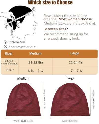 100% Cotton Thin Summer Slouchy Beanie Hat for Women Men Chemo Cap - color: 1pc Wine Red, size: Large