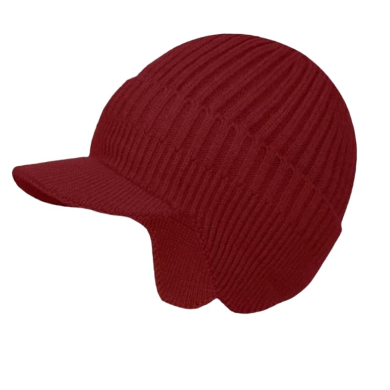 JHDESSLY Knit Beanies with Visor & Earflaps for Men and Women, Winter Hats Fleece Lined Hat Stocking Caps Soft Warm Headwear - color: Wine Red