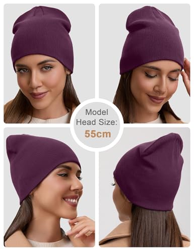 vidsel 100% Cotton Beanie Hat for Men Women, Soft Cuffless Knit Skull Cap - color: 1pc-purple