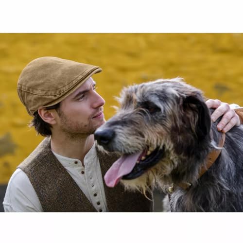 Initlove Mens Newsboy Cap Washed Beret Ivy Hat Flat Hats for Cabbie Driving - color: Khaki
