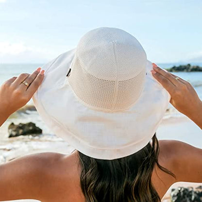 Women's-Mesh-Sun-Hats Beach Bucket Caps Outdoor-UV-Protection Foldable-Hat - color: Beige