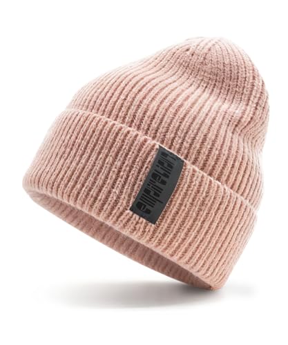 EMPIRELION Wool-Like Cuff Beanie, 0% Wool Itch-Free, Thick Thermal Knit Warm Winter Hats,Soft Stretch Outdoor Cap - color: Iced Sakura