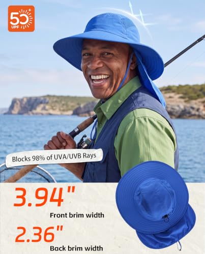 Home Prefer UPF 50+ Sun Hat with Neck Flap Wide Brim Fishing Hat for Men - color: Bright Blue