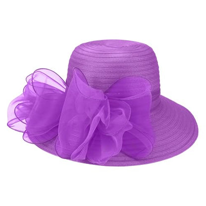 DRESHOW Lady Derby Dress Church Bowler Cloche Hat Bowknot Organza Bridal Cap for Wedding - color: 1 Pack Bowler Hat: Dark Purple