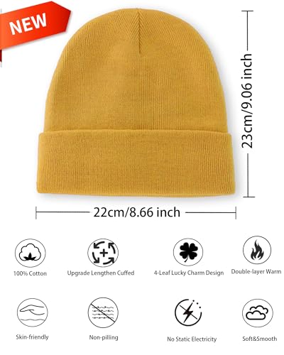 100% Cotton Beanie Lengthen Cuffed Beanies Knit Winter Hats Unisex - color: 1-yellow