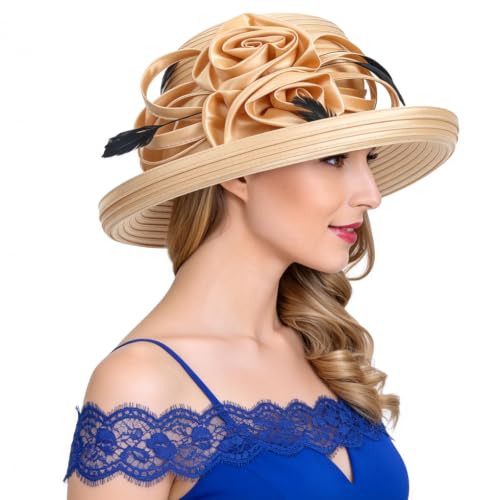 Ruphedy Women Derby Church Dress Bucket Hat Fascinators Tea Party Wedding Hat - color: Sd702-champagne