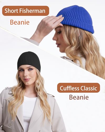 Wool Knit Beanie Hats for Men Women,Cuffless Winter Skull Caps - color: 1-royal Blue