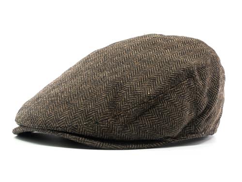 Men's Classic Patchwork Herringbone Checker Plaid Newsboy Ivy Hat Flat Cap - color: Dark Brown, size: Large-X-Large