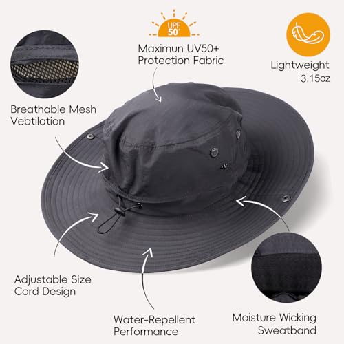 XL/XXL Oversized Sun Hat for Men Women, UPF 50+ Wide Brim Bucket Hat - color: Dark Gray, size: Medium-Large