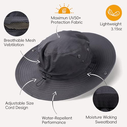 XL/XXL Oversized Sun Hat for Men Women, UPF 50+ Wide Brim Bucket Hat - color: Dark Gray, size: Medium-Large