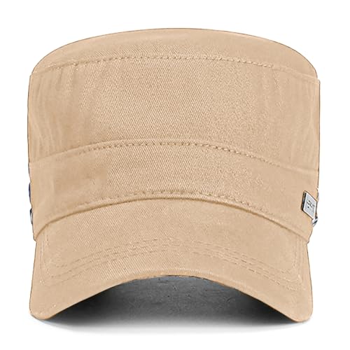 Men's Military Cadet Hat Flat Top Newsboy Cap - color: Beige