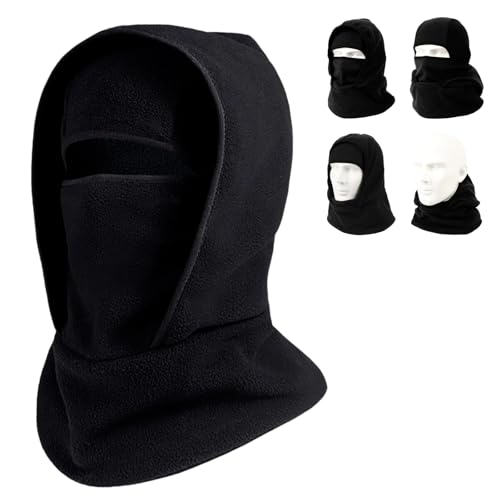Outdoor Winter Warm Hat Neckband Integrated Cycling Ski Mask,Balaclava Fleece Thermal Full Faces Head Mask Hood Cap Cover Hat - color: Black