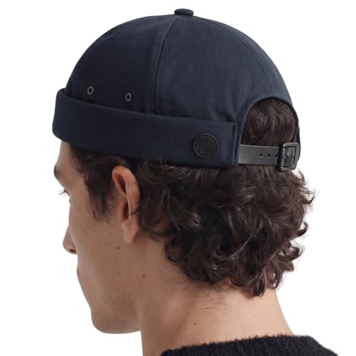 UNDERCONTROL Vintage Brimless Sailor Fisherman Leon Hat Miki Skull Docker Leather Strap Beanie Cap for Men & Women Korea - color: Navy