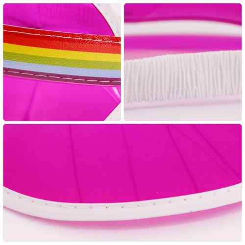 Giovacker Womens Mens PVC Clear Colorful Sun Visor Hats - color: Rainbow Print - Rose Red + Red