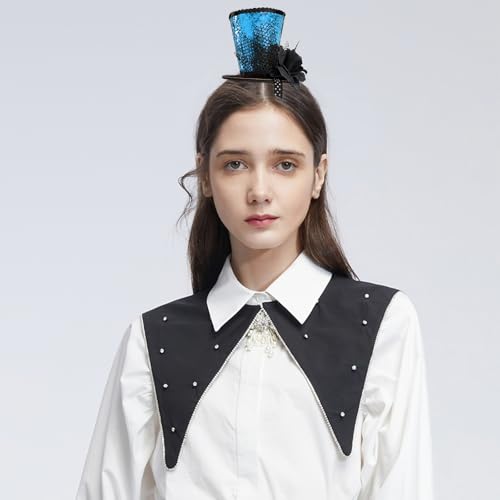 WLBON Halloween Mini Top Hat Headband 1920s Flower Sequins Hair Hoops Bands Fascinator Headpiece Hairband Women Christmas Holiday Festival Parade Cosplay Dress Up Birthday Tea Party Accessories Blue - color: Blue Tone