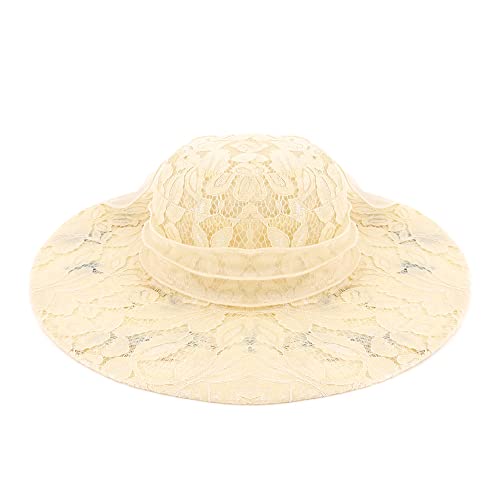Haoohu Women's Church Derby Hat Wide Brim Bow Bucket Hat Wedding Dress Hat Fascinator Bridal Tea Party Hat - color: 03966leaf Beige