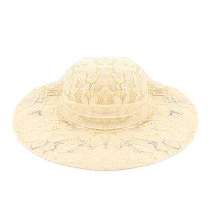 Haoohu Women's Church Derby Hat Wide Brim Bow Bucket Hat Wedding Dress Hat Fascinator Bridal Tea Party Hat - color: 03966leaf Beige