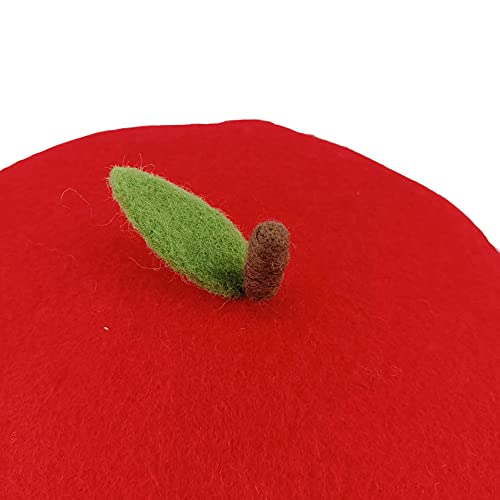 Handmade Wool Beret Hat French Style Needle Felt Flower Beanies Women Winter Autumn Cap - color: Apple, size: 7 1/8-7 3/8