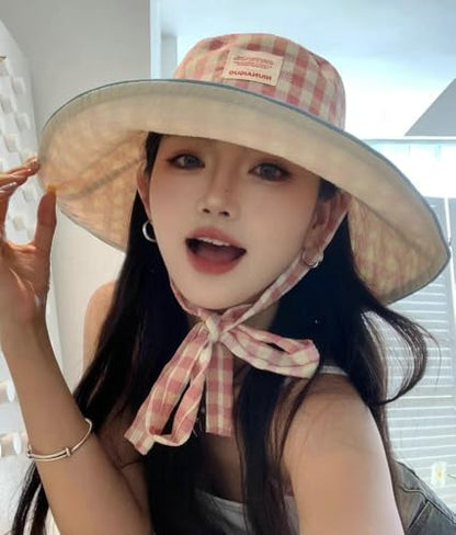 Sun Hats for Women Reversible Plaid Sun Cap Bucket Hat Wide Brim UV Protection Beach Hats 2025 Summer Travel Cap Fishing Hat - color: Green