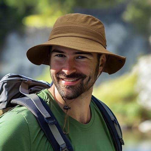 CLAPE Wide Brim Sun Hat for Men Women Lightweight Breathable Fishing Hat UPF50+ Foldable Bucket Hat for Fishing Hiking Beach - color: Xt05-brown