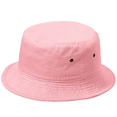 Falari Men Women Unisex Cotton Bucket Hat 100% Cotton Packable for Travel Fishing Hunting Summer Camp - color: Light Pink, size: Small-Medium