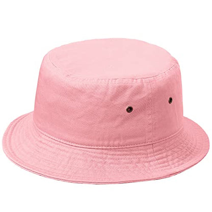 Falari Men Women Unisex Cotton Bucket Hat 100% Cotton Packable for Travel Fishing Hunting Summer Camp - color: Light Pink, size: Small-Medium