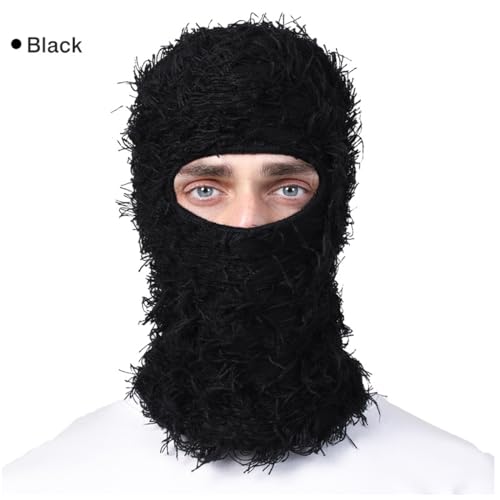 KORADI Women's Balaclava Mens Distressed Tassel Knit Hat Ski Full Face Masks Hats Winter Heart Embroidery Y2k Beanies - color: Coffee