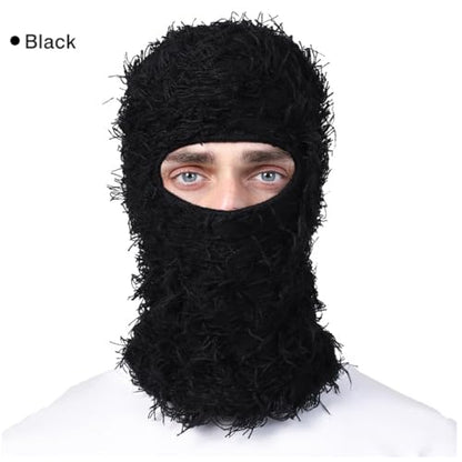 KORADI Women's Balaclava Mens Distressed Tassel Knit Hat Ski Full Face Masks Hats Winter Heart Embroidery Y2k Beanies - color: Coffee