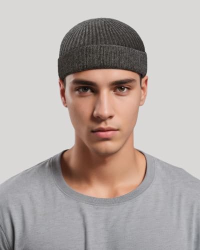 vidsel Thin Wool Fisherman Beanie for Men Short Knit Cuff Trawler Watch Hat - color: 1pcs-dark Gray
