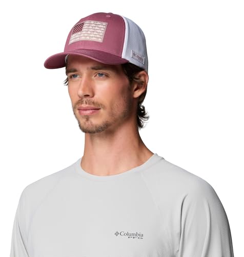 Columbia Unisex PFG Logo Mesh Ball Cap - color: Antique Mauve/White/Us Fish Flag, size: Large-X-Large