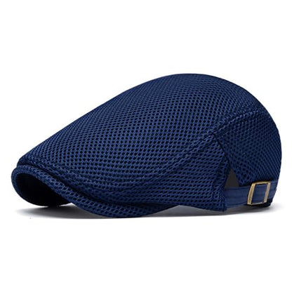 Mens Mesh Cap Flat Ivy Gatsby Newsboy Beret Driving Hat Adjustable Breathable Summer Hats - color: Navy Blue