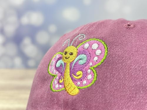 Adjustable Embroidery Animal Baseball Hat for Kid Toddler Child - color: Colorful Butterfly (Washed Pink)