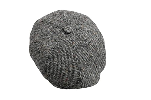 8 Panel Wool Blend Newsboy Cap – Classic Tweed & Herringbone Baker Boy Hat for Men & Women - color: Gray Tweed, size: X-Large
