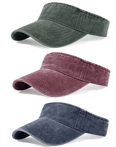 3 Pack Sun Visors for Women Men Cooling Lightweight Sports Sun Hats Adjustable Twill Cotton Run Visor - color: Green+wine Red+navy, size: One Size