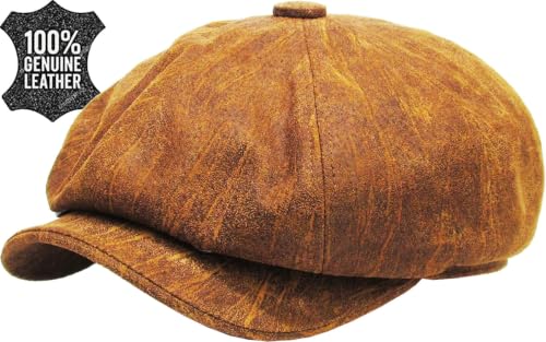 KBETHOS Leather Ascot Made in USA Ivy Collection Classic Newsboy Caps - color: (B) Leather - Light Brown, size: Large-X-Large