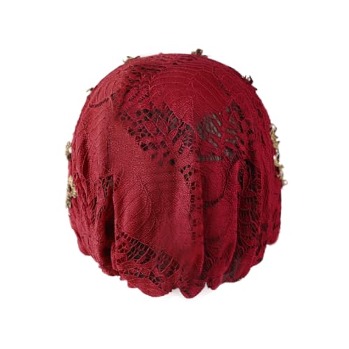 haozaikeji Women Flower Turban Hat Rhinestones Muslim Islamic Head Wrap African Pearl Turban Soft Stretchy Head Cover - color: Red