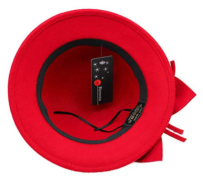Bienvenu Kids Girls Winter Warm 100% Wool Bucket Hats Fedoras with Bowknot - color: Red