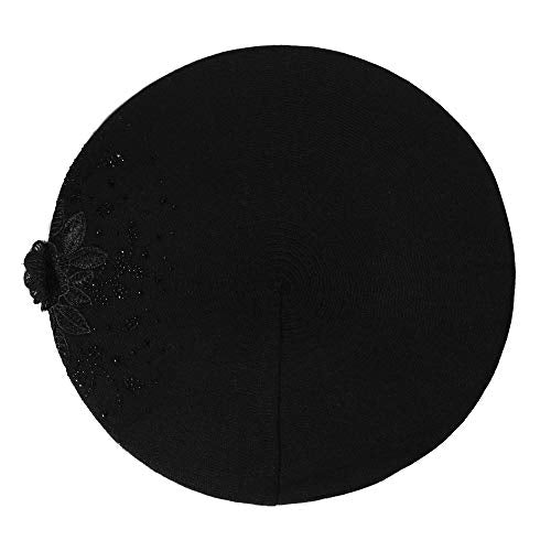 ZLYC Women French Beret Hat Reversible Solid Color Mosaic Warm Artist Cap - color: Flower Black