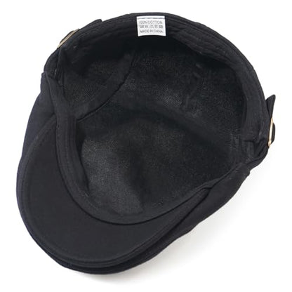 Men's Cotton Newsboy Hats Flat Ivy Gatsby Cap Irish Cabbie Ivy Driving Hunting Hat - color: Black