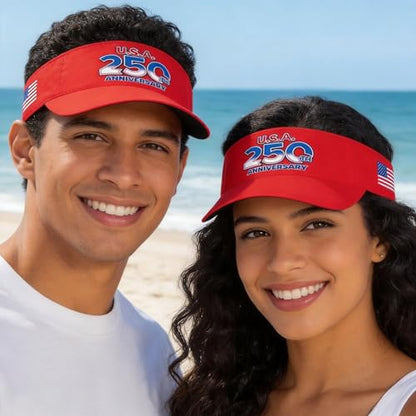 USA Visor Hat Sun Adjustable Sports Beach Cap Men Women Adults - color: 250th Anniversary-red 2