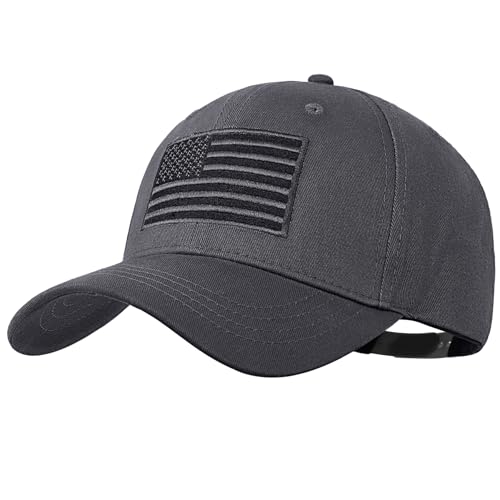 American Flag Baseball Cap for Men Women, Flag Embroidery & Adjustable Fit - color: Dark Grey