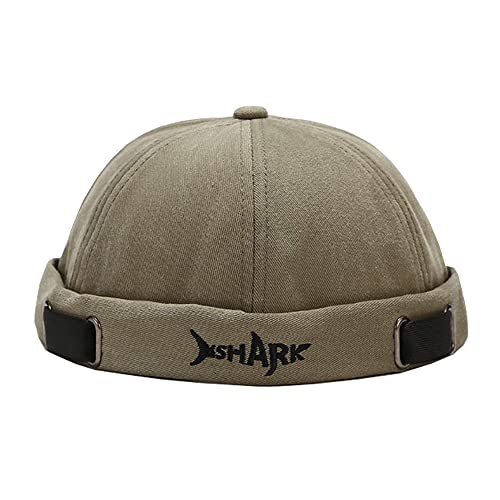 Men Hats Docker Cap Hats Beanie Sailor Cap Worker Hat Rolled Cuff Retro Brimless Hat with Adjustable - color: Shark-green