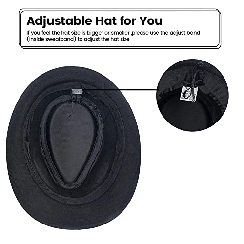 Unisex Classic Fedora Hat Men Women Manhattan 1920s Short-Brim Jazz Hats - color: Black/Tri-fold Strap