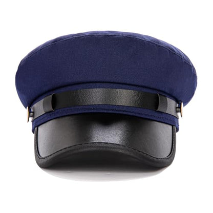 Women's Yacht Captain Sailor Hat, PU Material Newsboy Hat, Stylish Biker Hat, Baker Boy Hat, Peaked Beret - color: Navy Blue F
