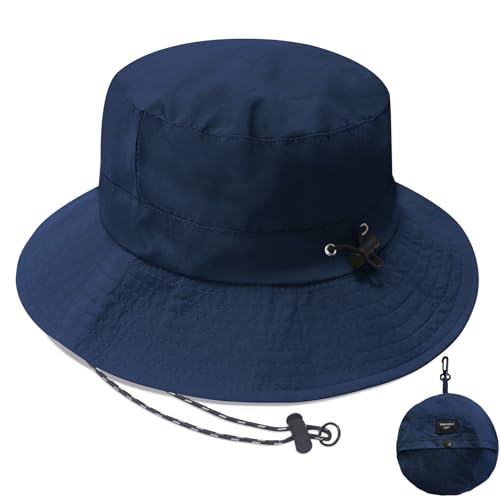 PFFY Waterproof Bucket Hats for Men Women Packable Sun Hat for Outdoors - color: Solid Blue