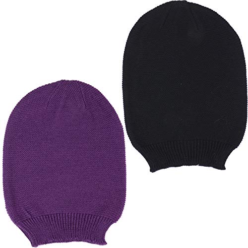 an Unisex Striped Knit Slouchy Beanie Hat Lightweight Soft Fashion Cap - color: 5014-2pk-purp