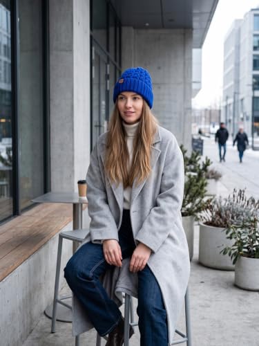 Winter Hats for Women Cable Knit Chunky Skull Cap Fleece Lined Thick Fold Cuff Beanie hat - color: Sky Blue, style: Pineapple