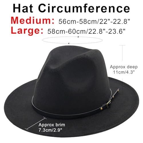DRESHOW Women Classic Felt Fedora Wide Brim Floppy with Belt Buckle Panama Hat - color: 1 Pack: Felt Fedora Black