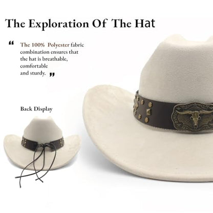 LIDHAY Cowboy Hat for Women Men with Shapeable Wide Brim Western Suede Hat for Cowboys and Cowgirls - color: Beige